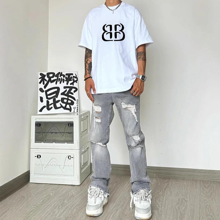 Men Typography Printed Raw Edge T-shirt
