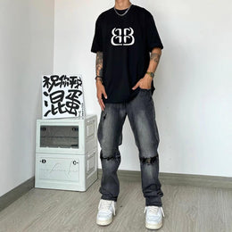 Men Typography Printed Raw Edge T-shirt