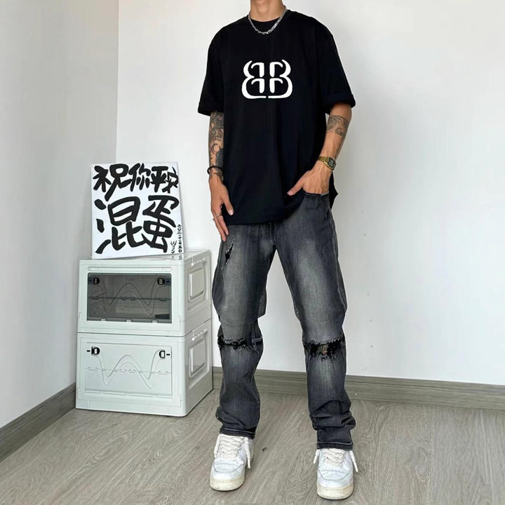Men Typography Printed Raw Edge T-shirt
