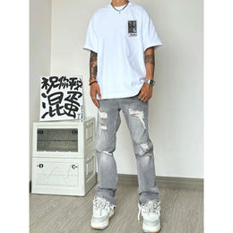 Men Printed Raw Edge T-shirt