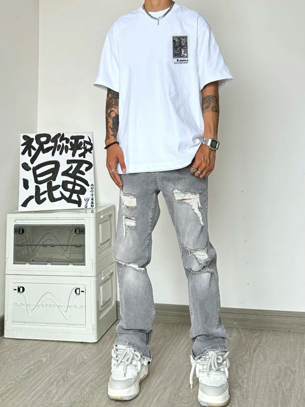 Men Printed Raw Edge T-shirt