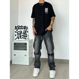 Men Printed Raw Edge T-shirt