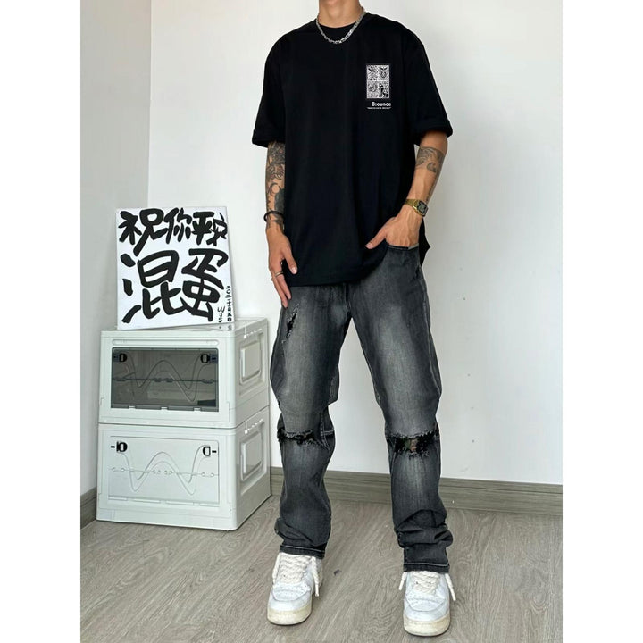 Men Printed Raw Edge T-shirt
