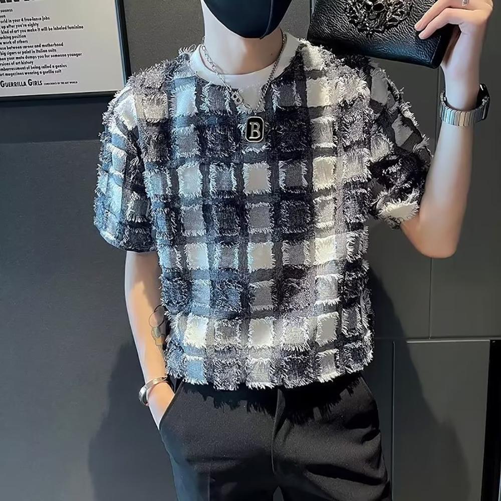 Men Self Design Round Neck T-shirt