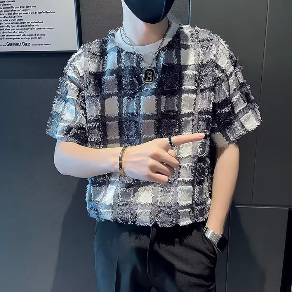Men Self Design Round Neck T-shirt