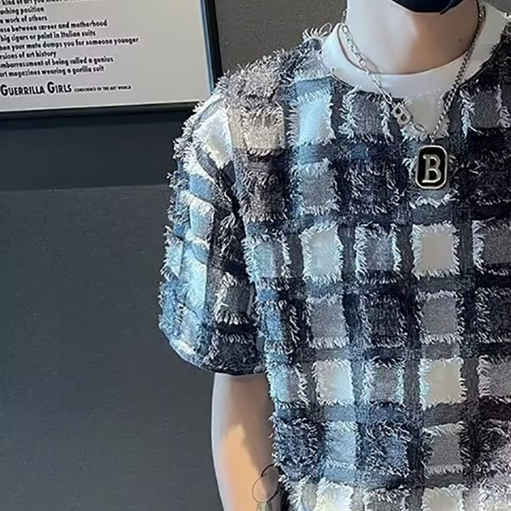 Men Self Design Round Neck T-shirt
