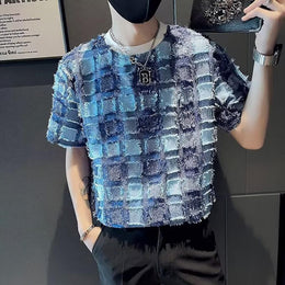 Men Self Design Round Neck T-shirt