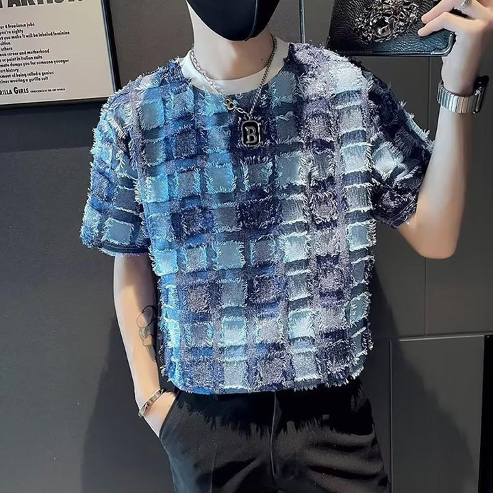 Men Self Design Round Neck T-shirt