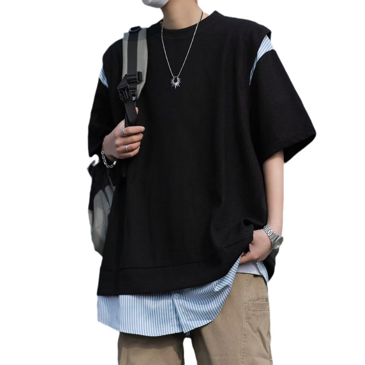 Men Solid Round Neck Oversized T-shirt
