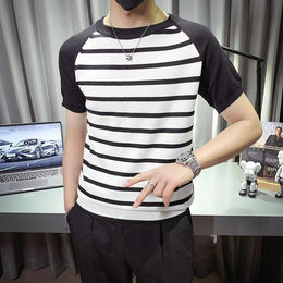 Men Striped Raw Edge T-shirt