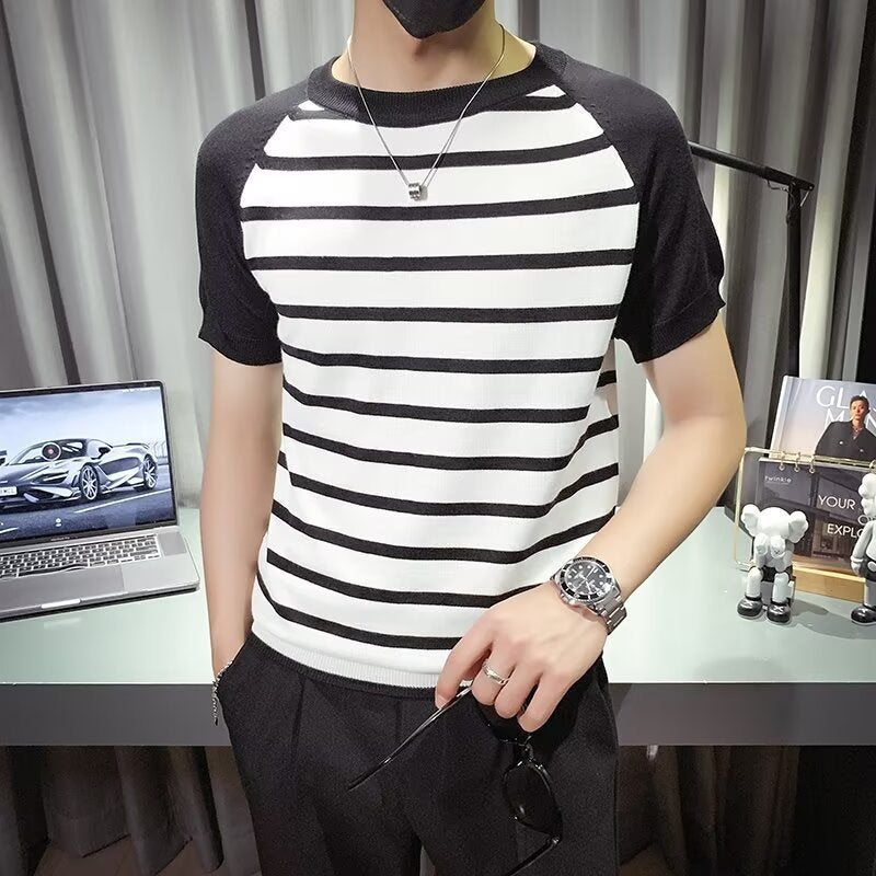 Men Striped Raw Edge T-shirt