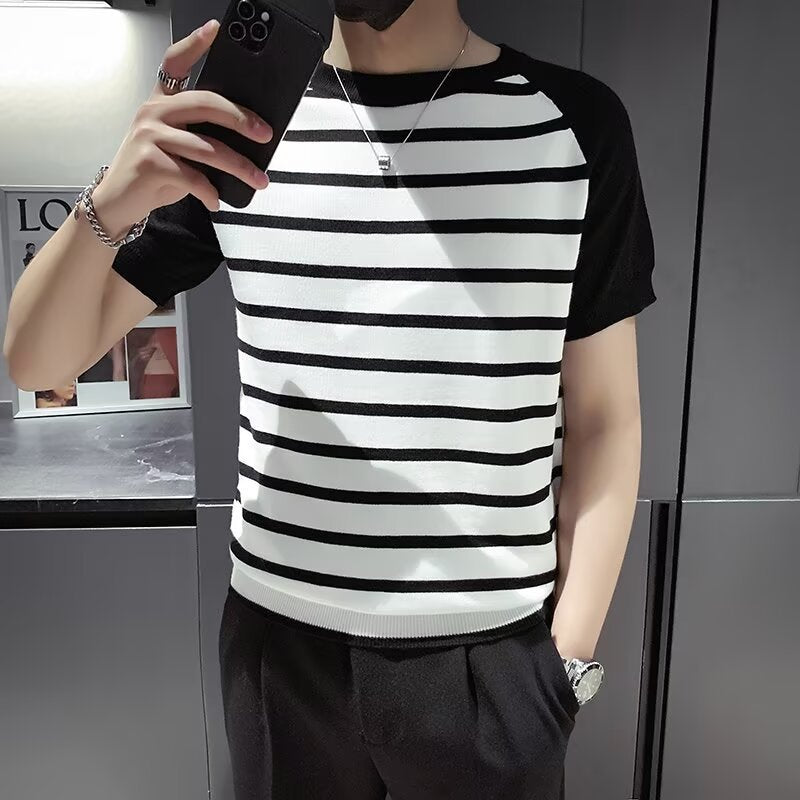 Men Striped Raw Edge T-shirt