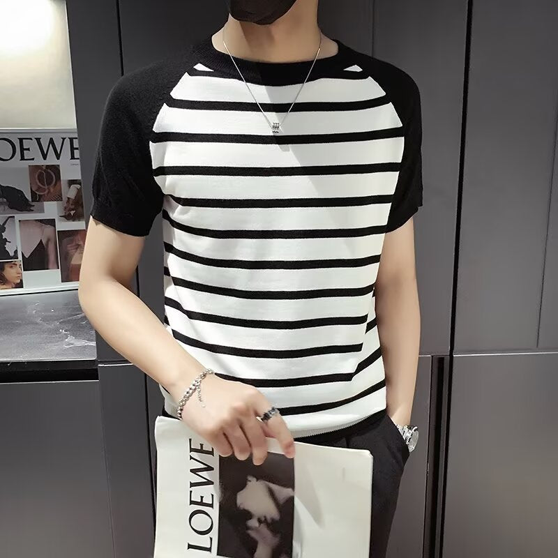 Men Striped Raw Edge T-shirt