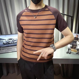 Men Striped Raw Edge T-shirt