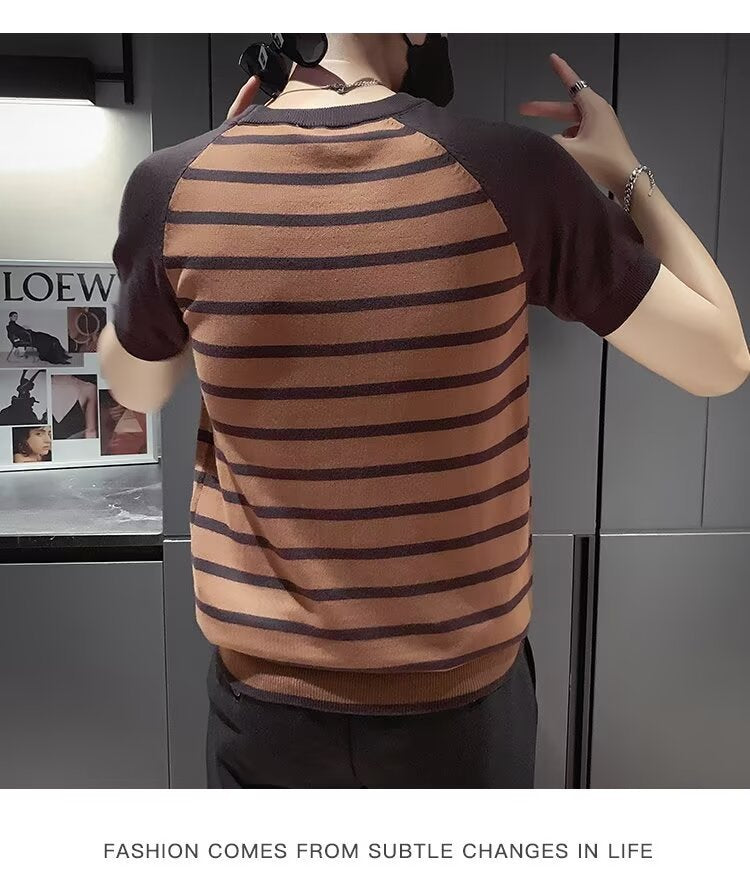 Men Striped Raw Edge T-shirt