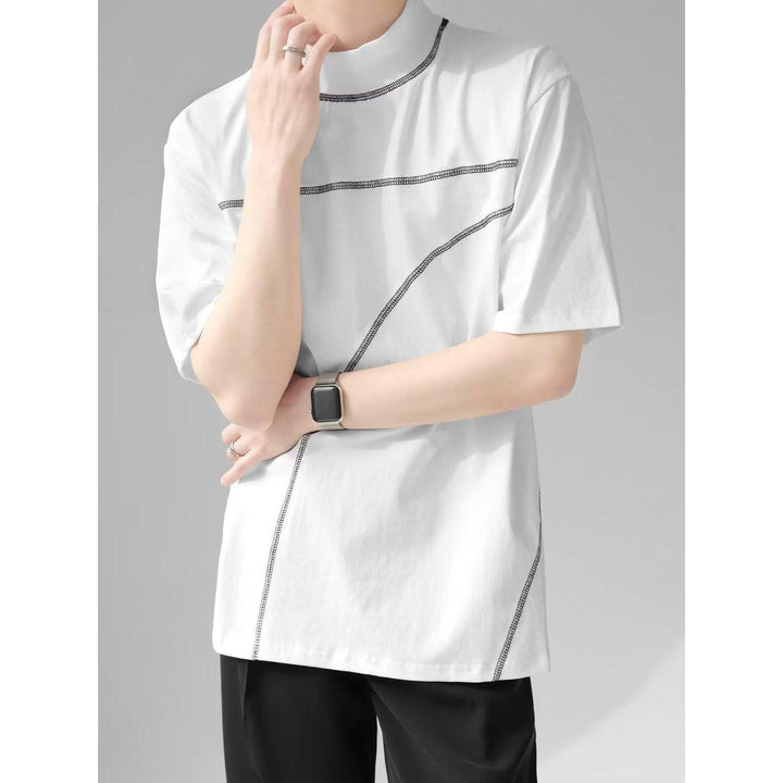 Men Striped High Neck  T-shirt