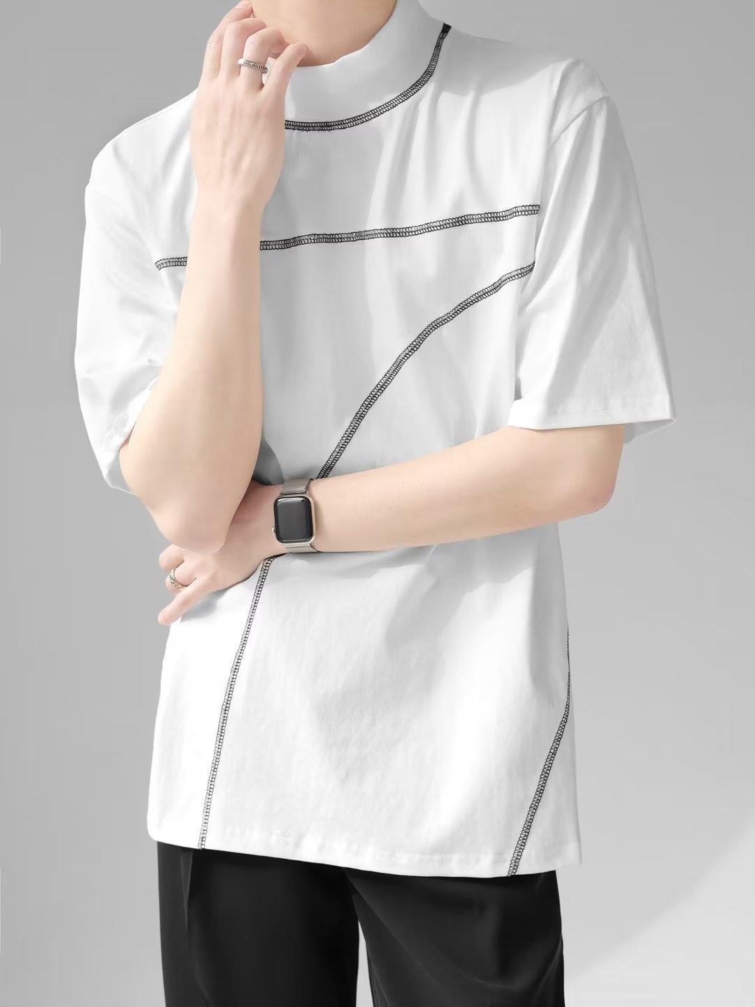 Men Striped High Neck  T-shirt