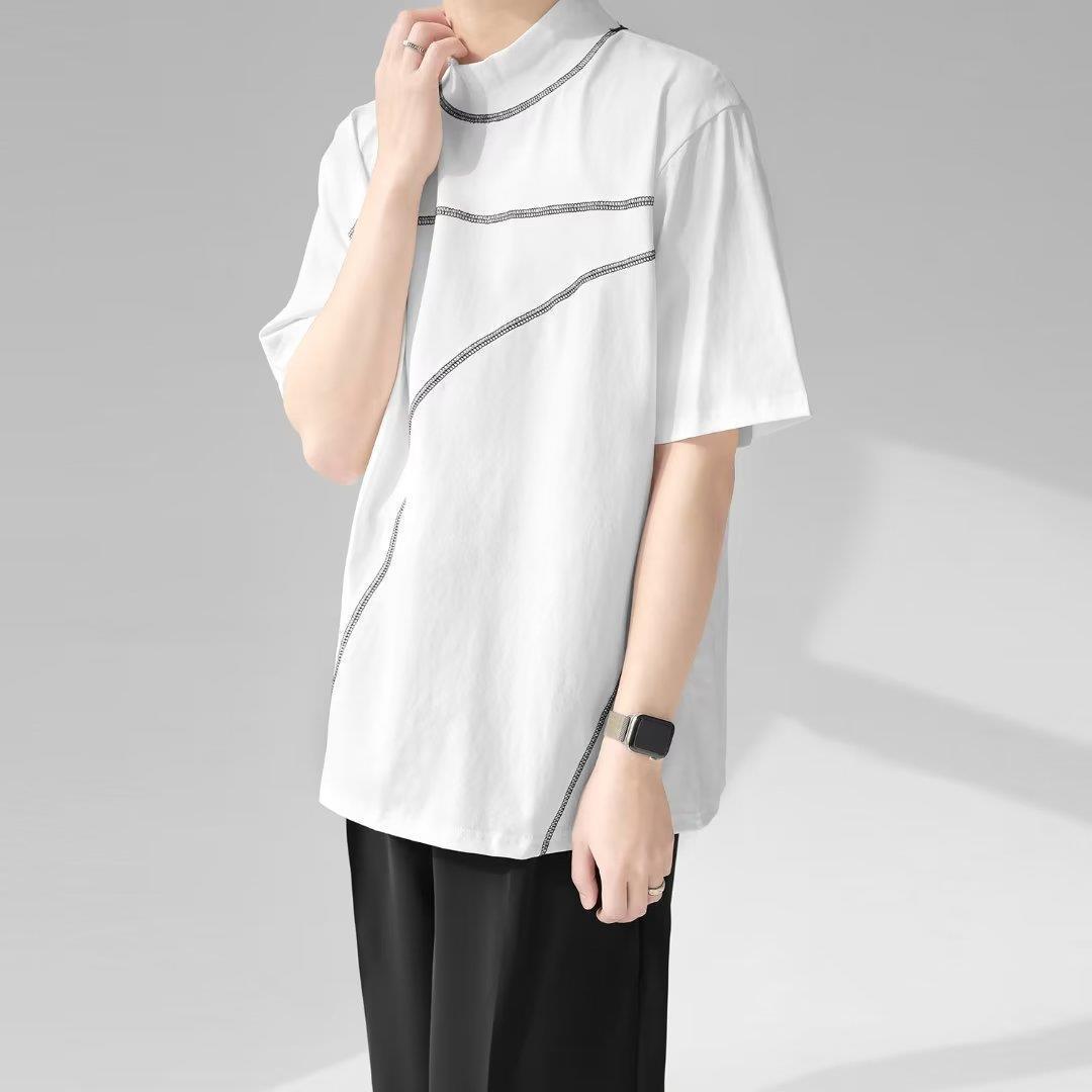 Men Striped High Neck  T-shirt