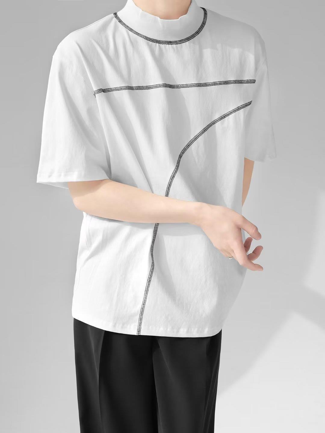 Men Striped High Neck  T-shirt