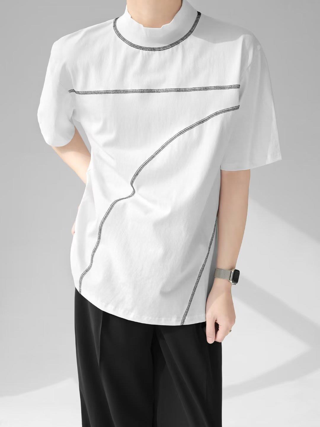 Men Striped High Neck  T-shirt