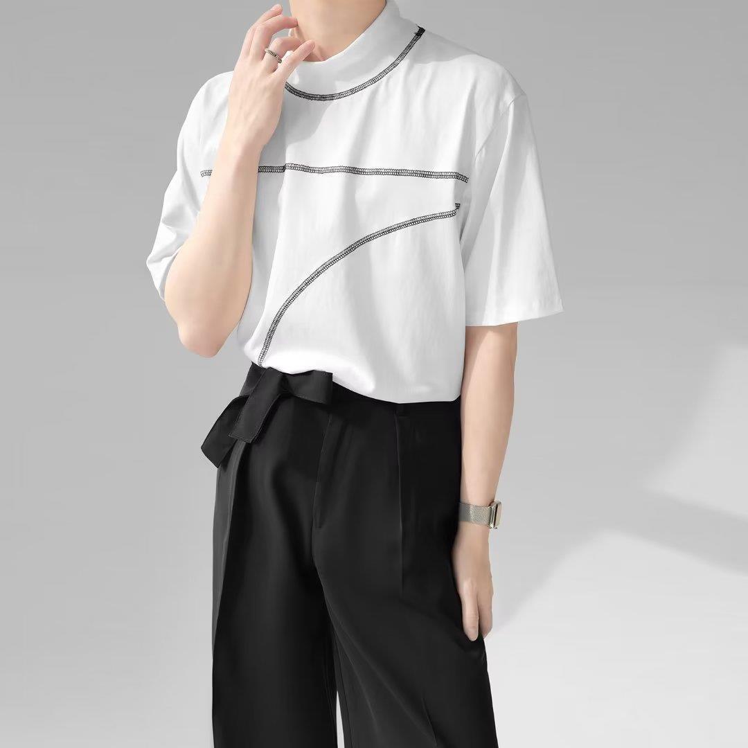 Men Striped High Neck  T-shirt