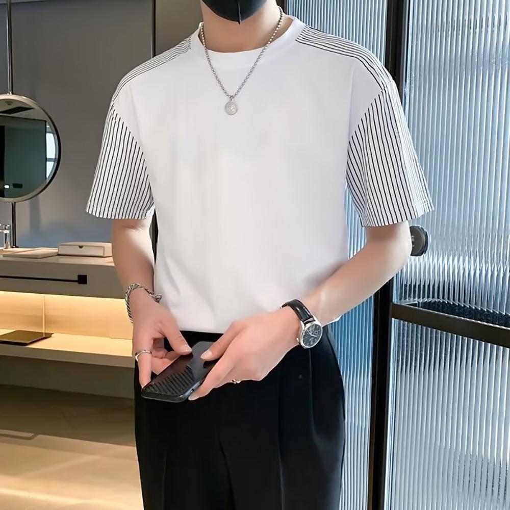 Men Striped Raw Edge T-shirt