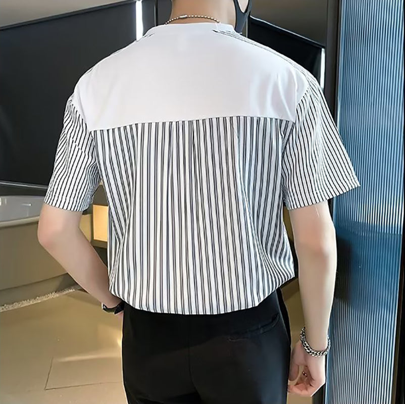 Men Striped Raw Edge T-shirt