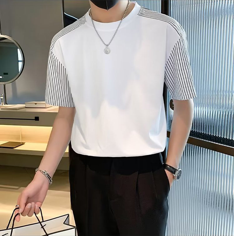 Men Striped Raw Edge T-shirt