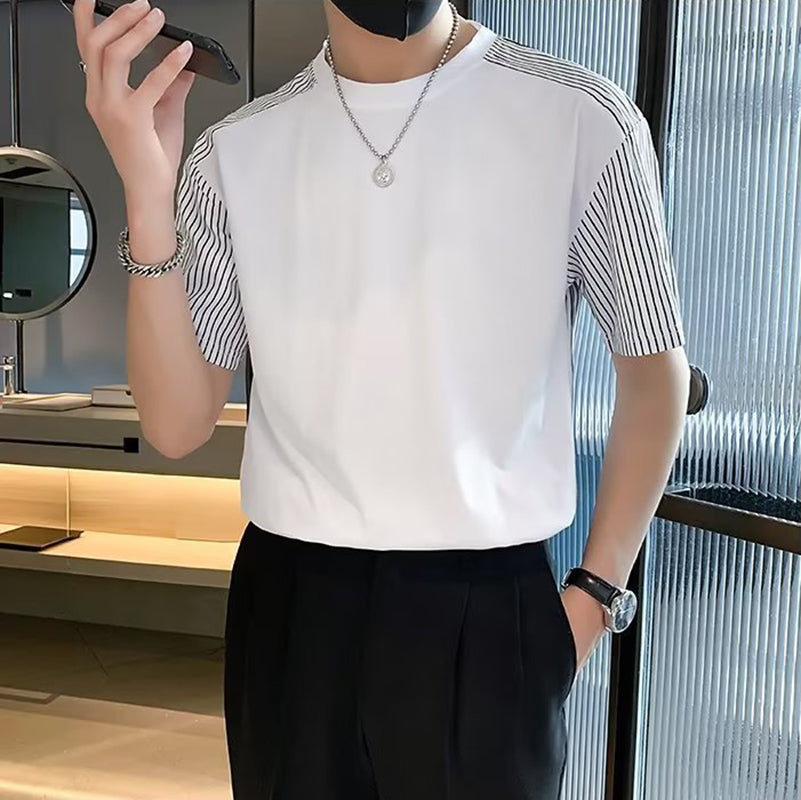Men Striped Raw Edge T-shirt