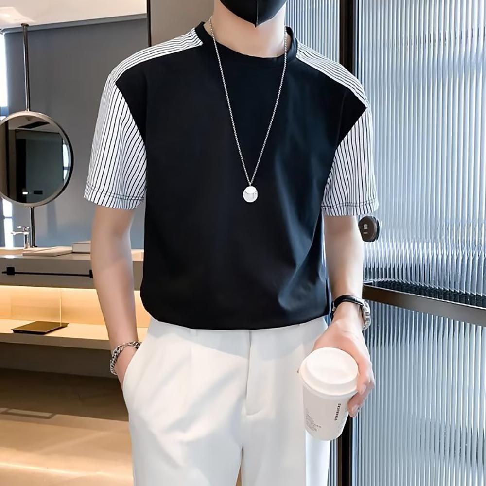 Men Striped Raw Edge T-shirt