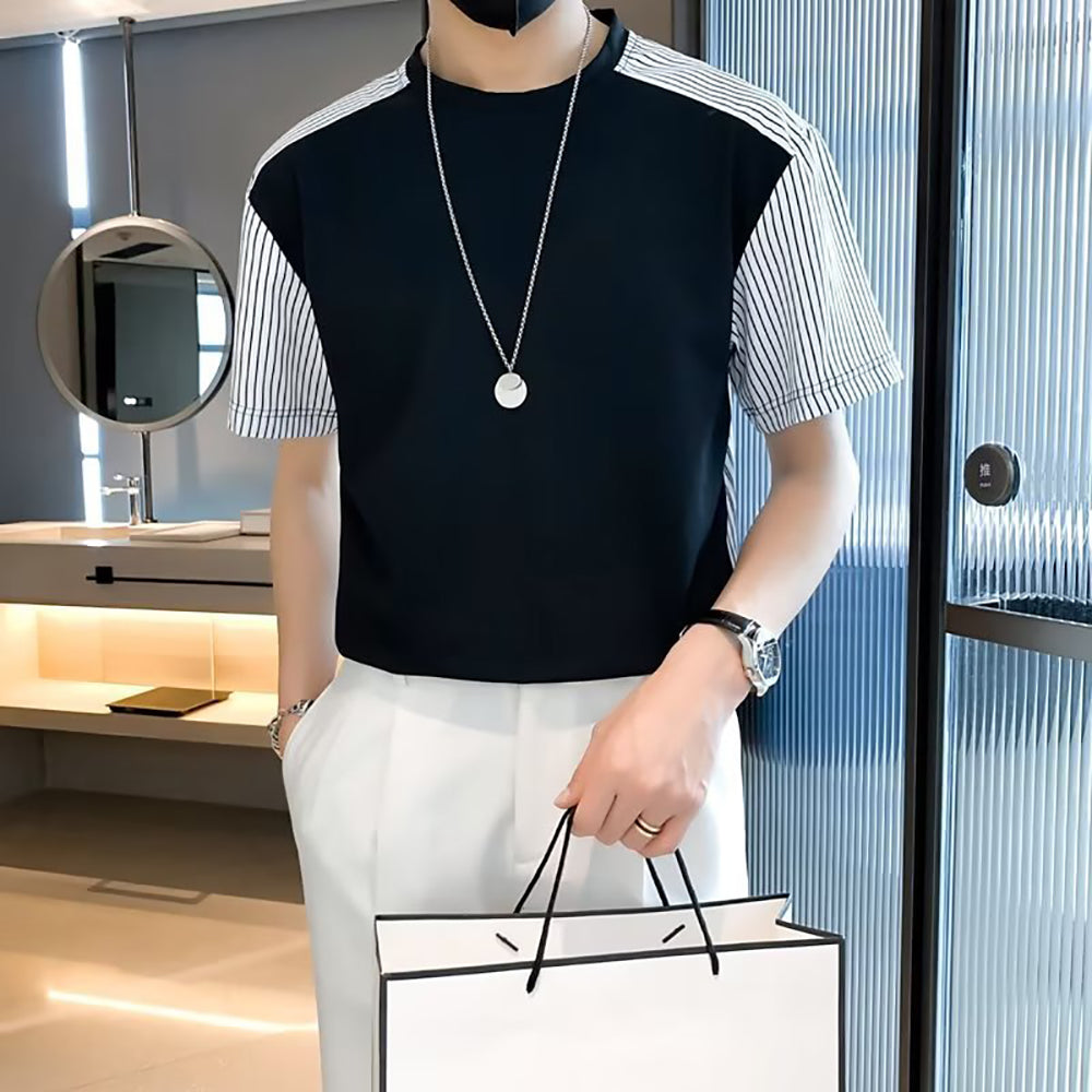 Men Striped Raw Edge T-shirt