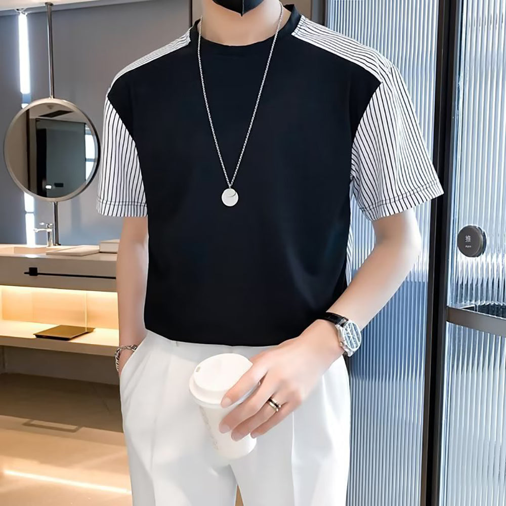 Men Striped Raw Edge T-shirt