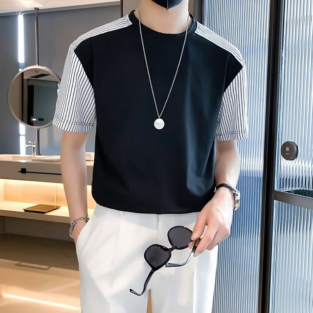 Men Striped Raw Edge T-shirt