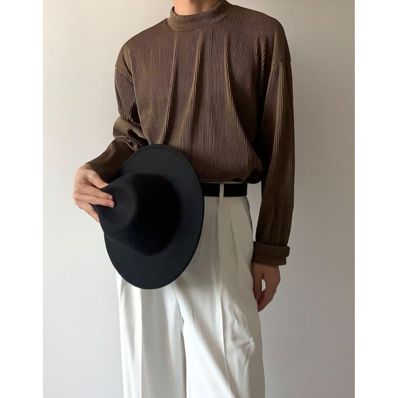 Men Self Design High Neck Relaxed Fit T-shirt