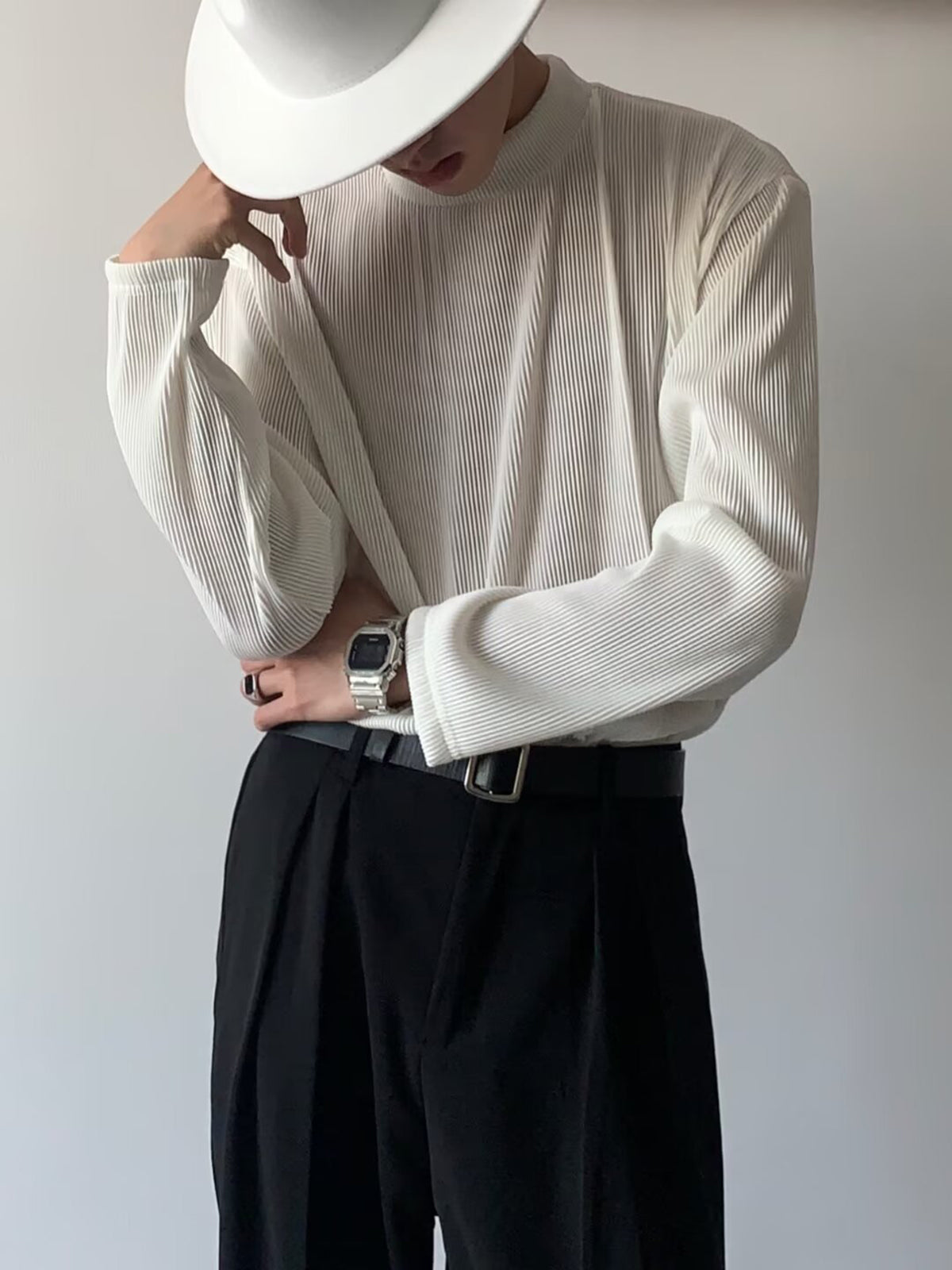 Men Self Design Round Neck T-shirt