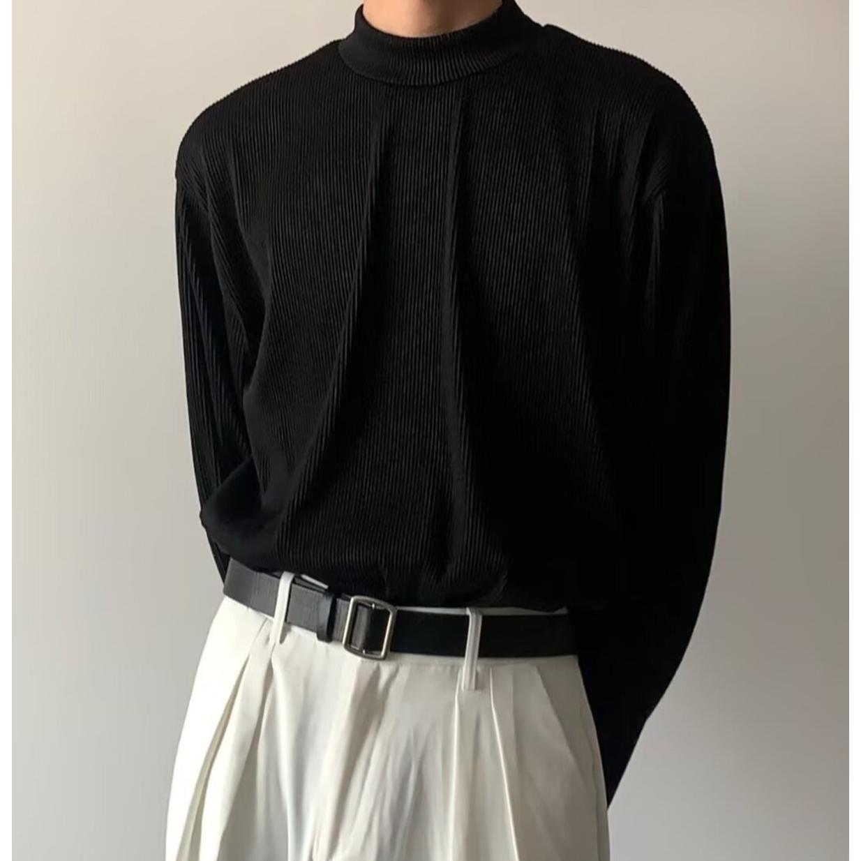Men Self Design High Neck Relaxed Fit T-shirt