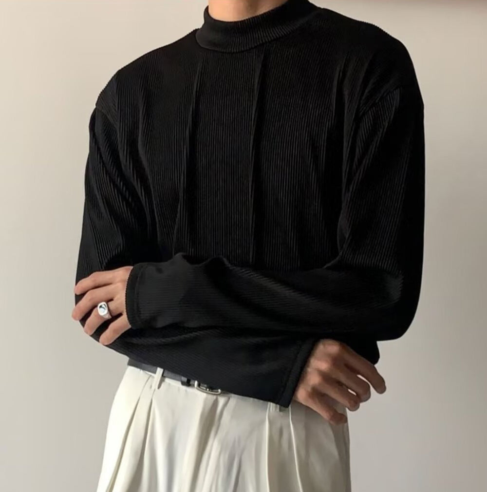 Men Self Design High Neck Relaxed Fit T-shirt