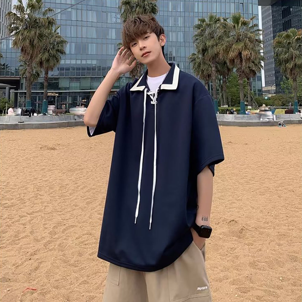 Men Solid Polo Collar  Oversized T-shirt