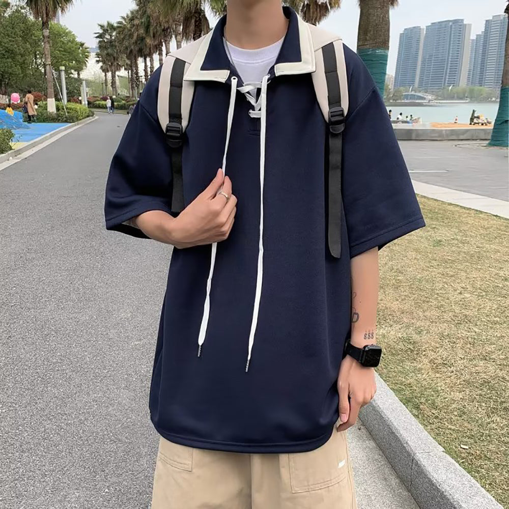 Men Solid Polo Collar  Oversized T-shirt