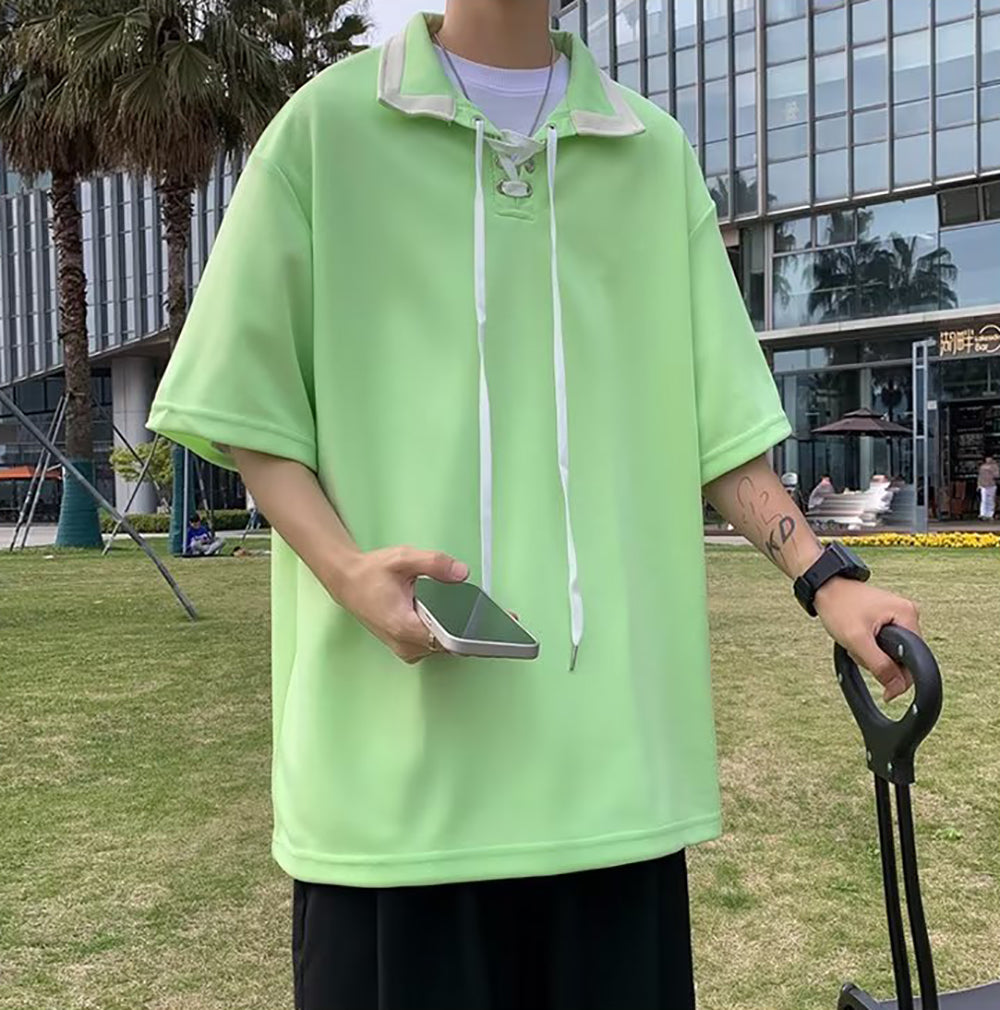 Men Solid Polo Collar  Oversized T-shirt