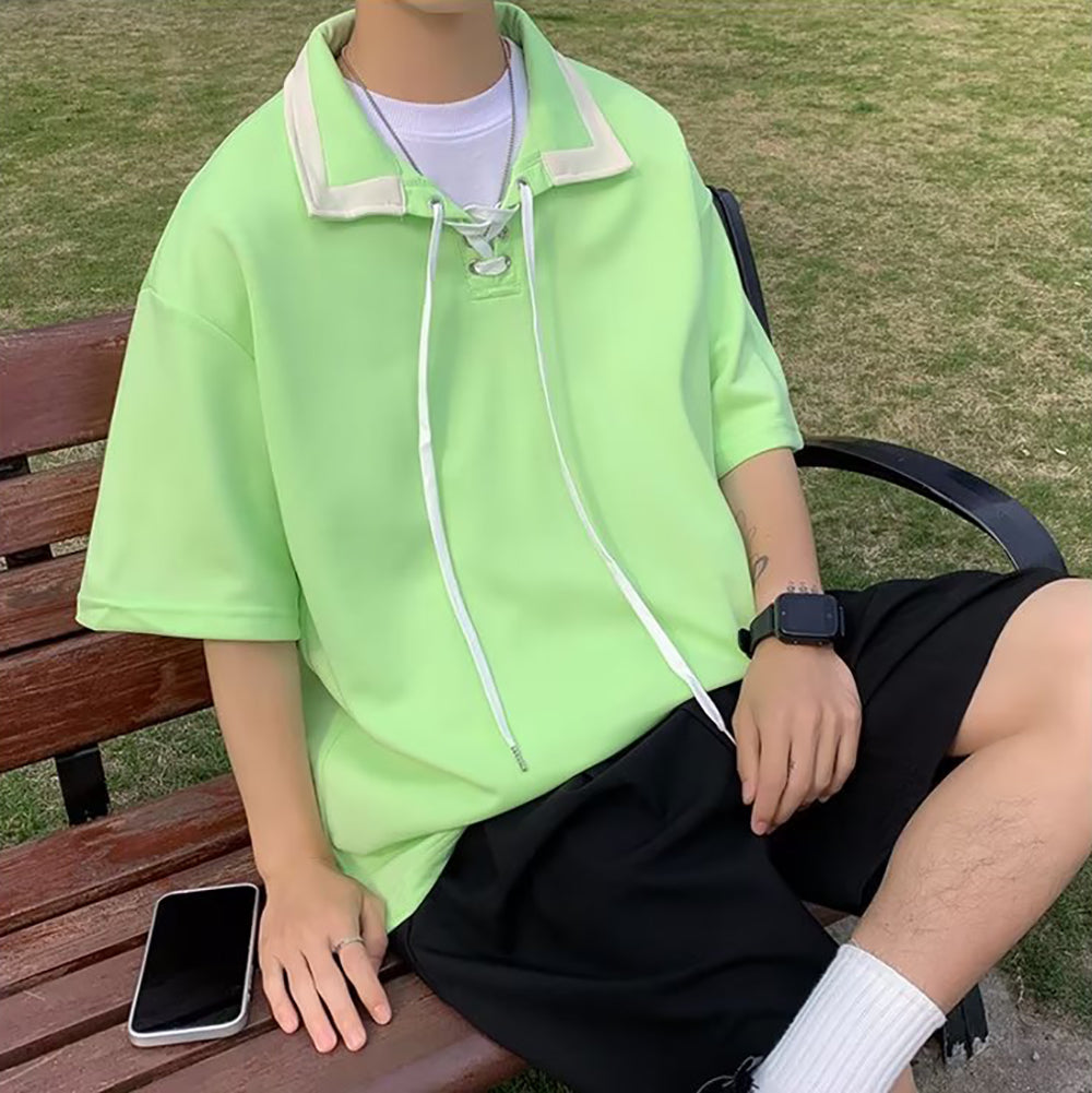 Men Solid Polo Collar  Oversized T-shirt