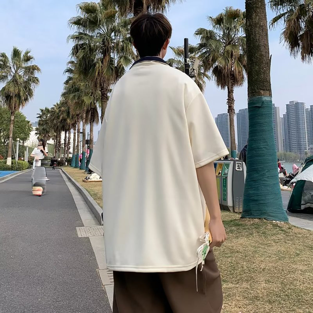 Men Solid Polo Collar  Oversized T-shirt