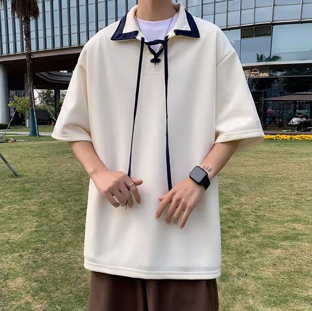 Men Solid Polo Collar  Oversized T-shirt