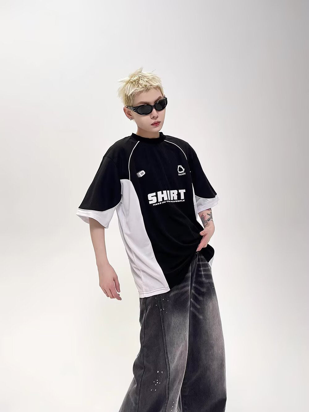 Oversized Colourblocked Round Neck T-Shirt
