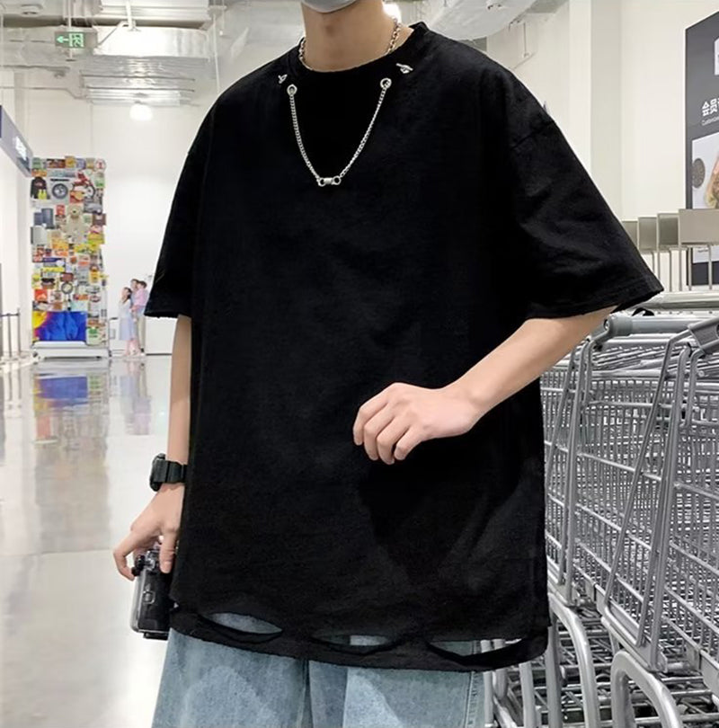 Men Solid Round Neck  Oversized T-shirt