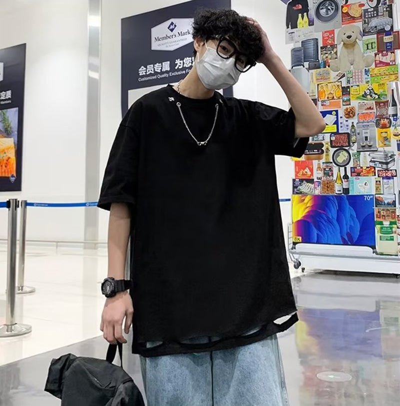 Men Solid Round Neck  Oversized T-shirt