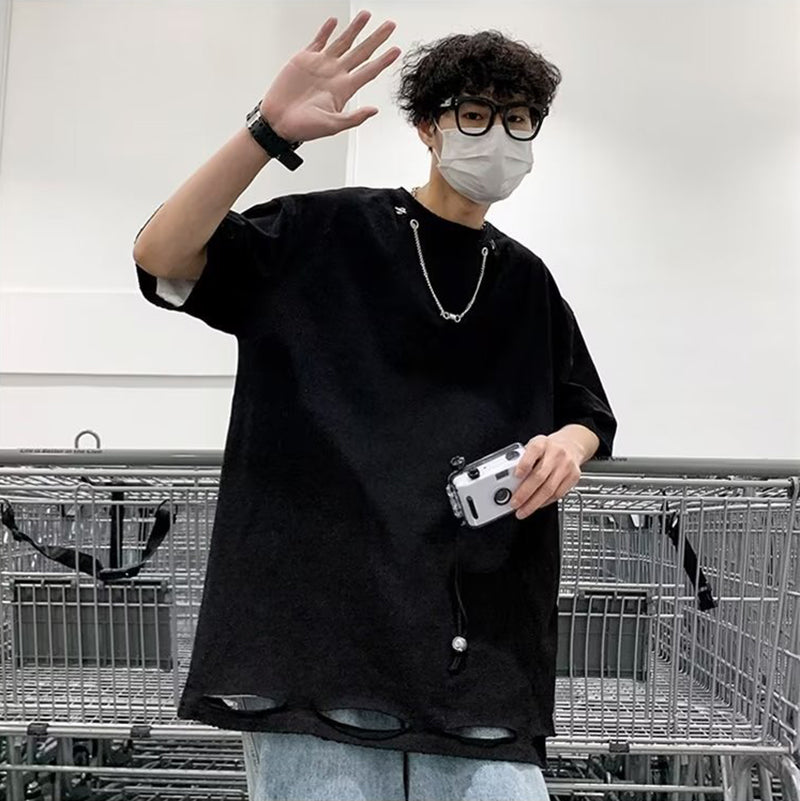 Men Solid Round Neck  Oversized T-shirt