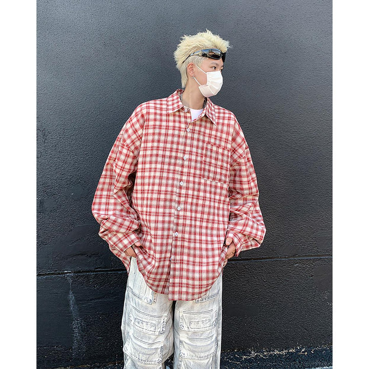 Men Oversized Gingham Checked Casual Shirt