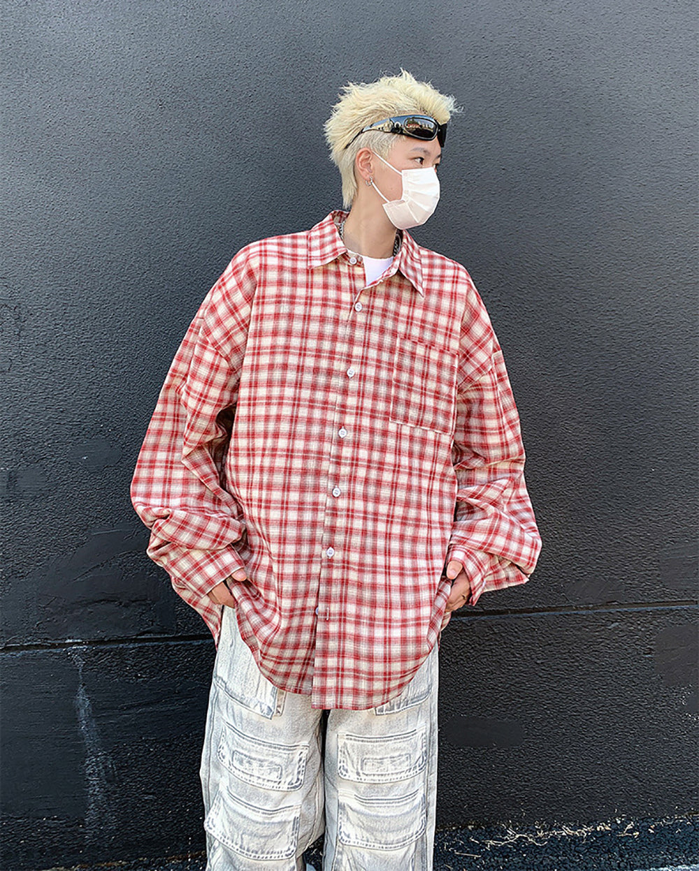 Men Oversized Gingham Checked Casual Shirt