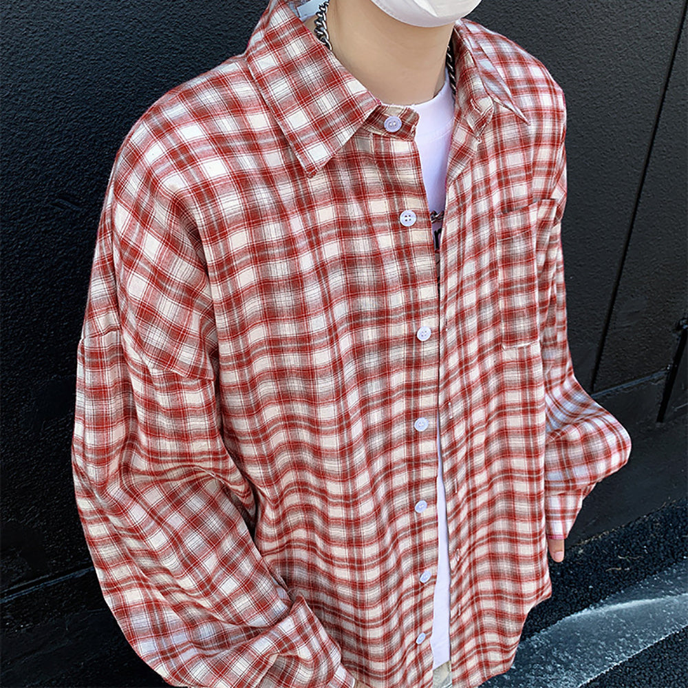 Men Oversized Gingham Checked Casual Shirt